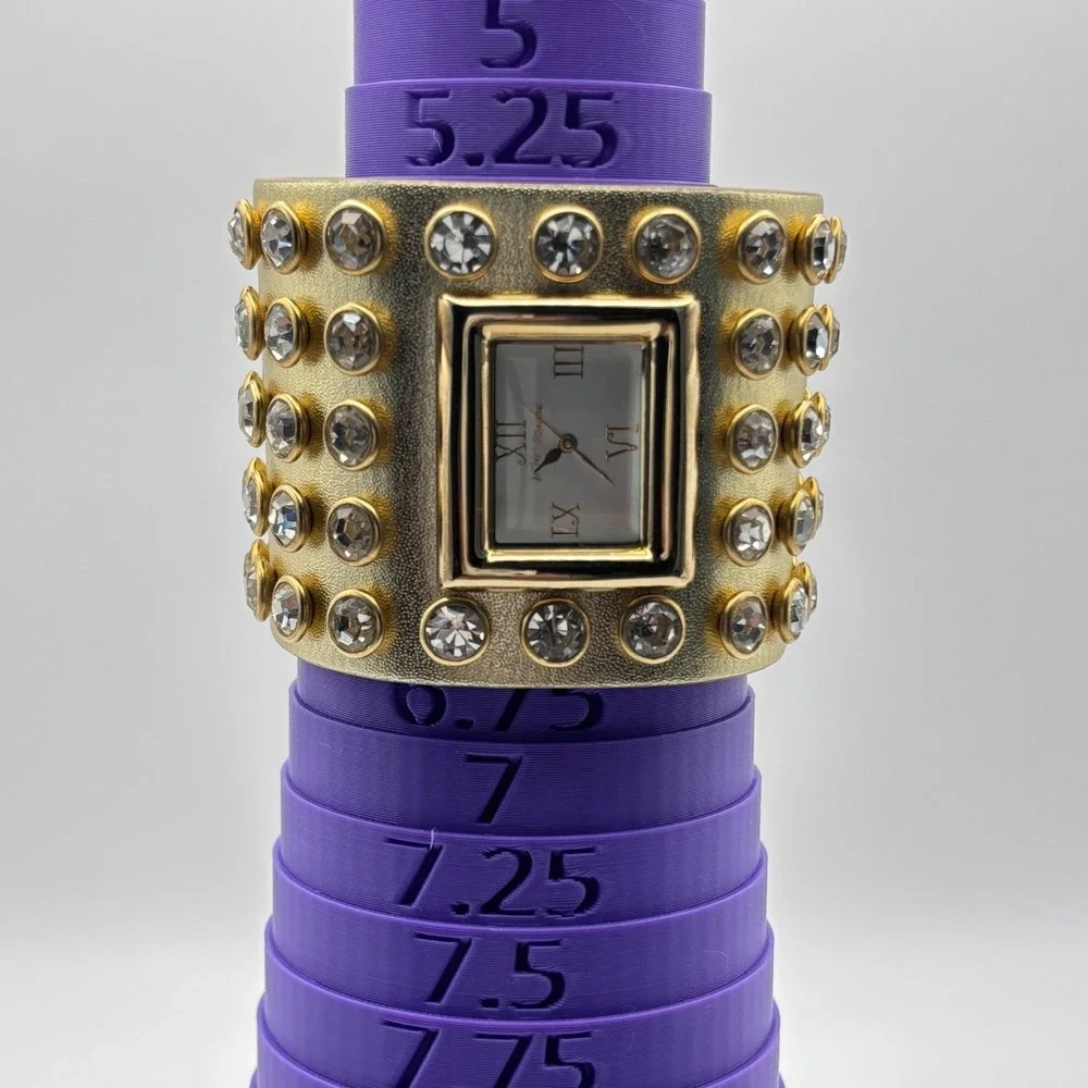 Betsey Johnson Leather Crystal Watch Wide Cuff Gold Tone - Needs Battery - Picture 11 of 15